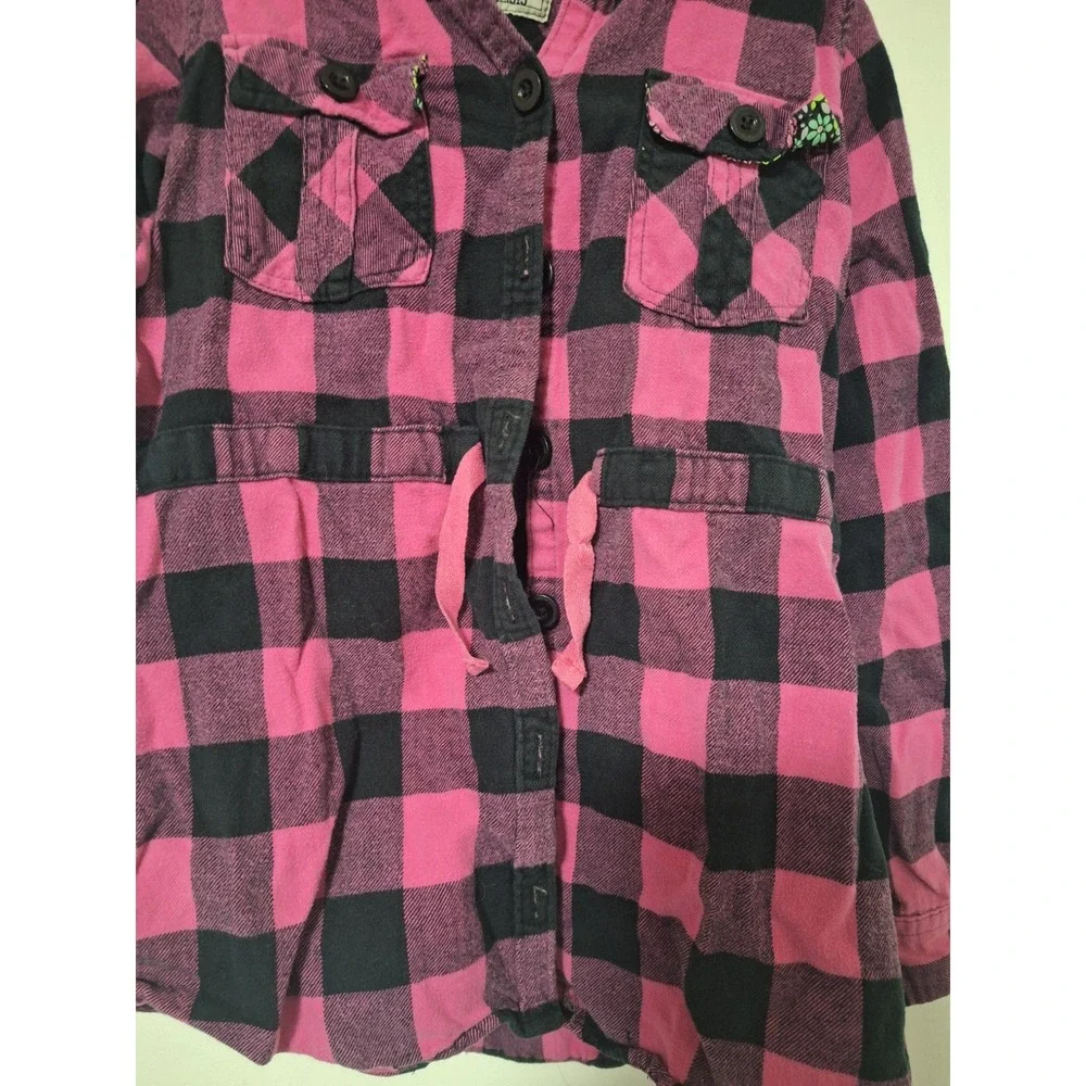 The Place Original 1989 Girls XL 14 Pink Black Plaid Hooded Flannel Shirt